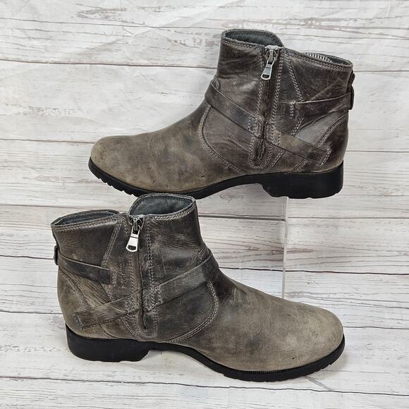 Teva Boots Womens 8.5 Biker Gray Leather Side Zip Round Toe Casual 1008009 - Picture 2 of 7
